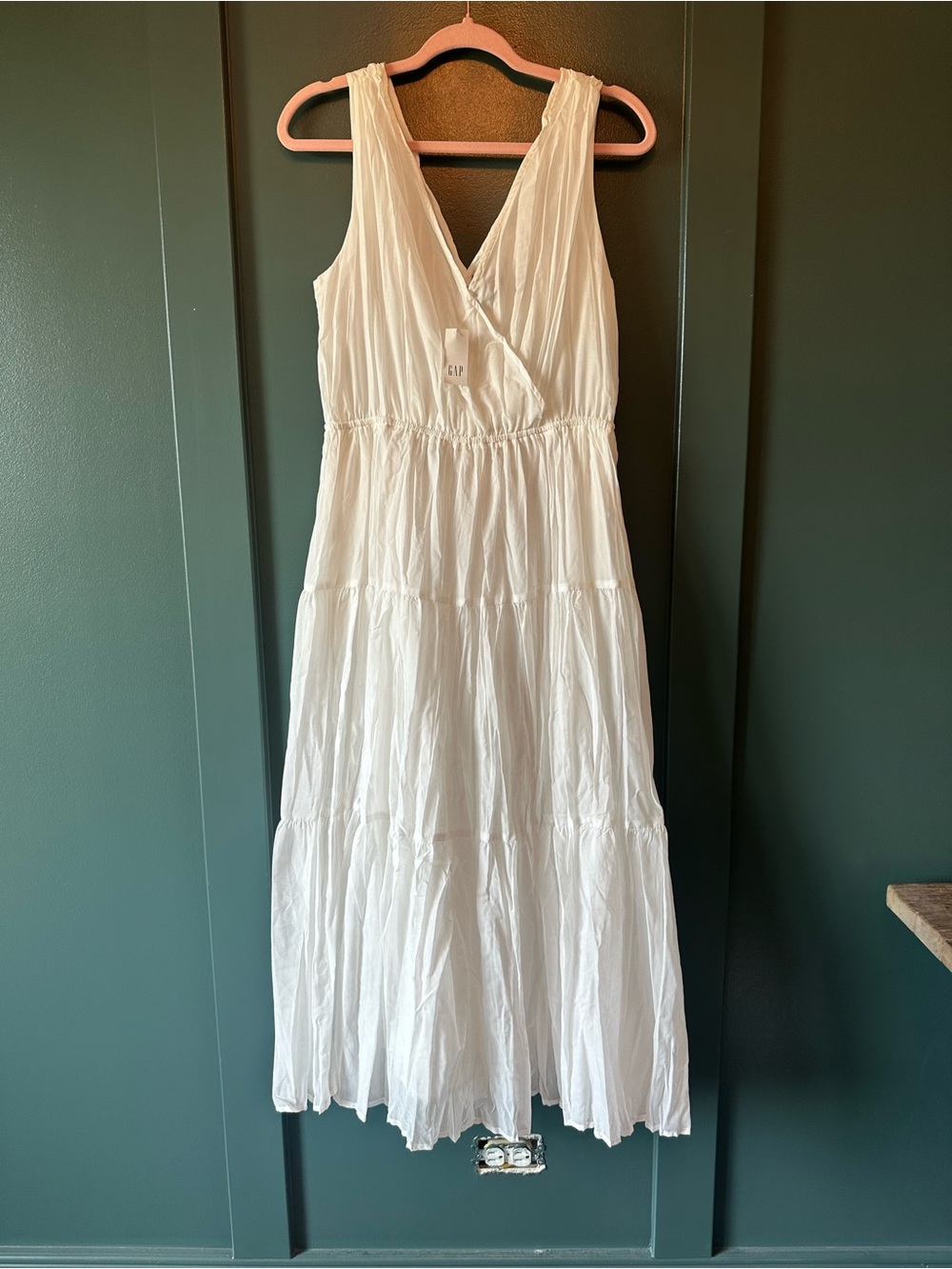 GAP White V-Neck Tiered Maxi Dress
